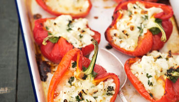 Stuffed Red Peppers with Quinoa, Zucchini, and Feta Cheese